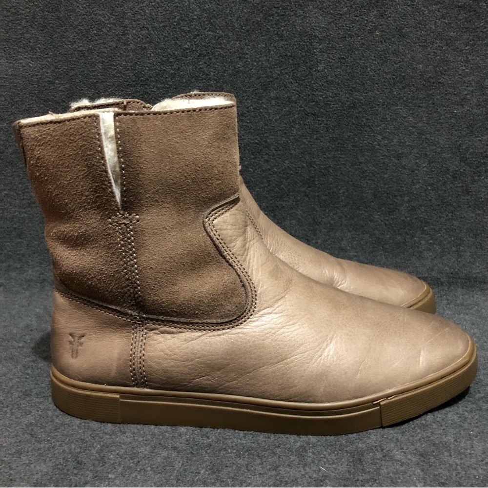 FRYE Gemma Shearling Boot Brown Women’s Size 8M Gray Leather Suede